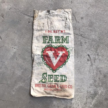 Vintage Grain &amp; Feed Heart Seed Farmhouse Feedsack Bristol, IL Rustic Decor Craft 