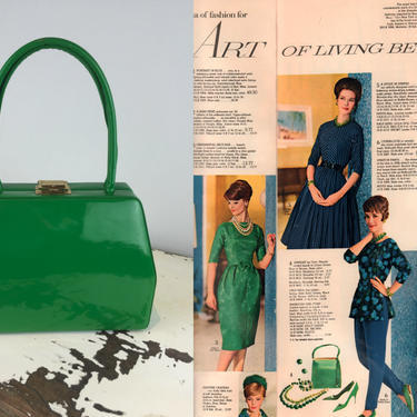 My Favourite Pop of Colour - Vintage 1950s 1960s Shamrock Green Faux Patent Leather Vinyl Handbag Purse 