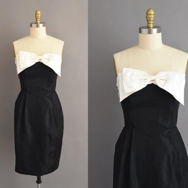 1980s vintage dress | Gorgeous Black & White Strapless Tuxedo Holiday Party Dress | Small | 80s dress 