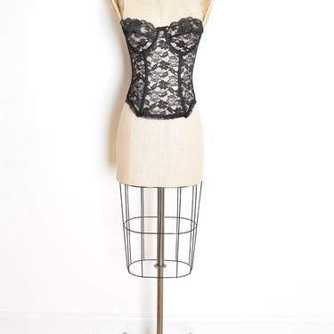 vintage 80s bustier top sheer black lace corset lingerie strapless shirt XS 