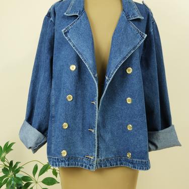 Vintage 90's Double-Breasted Denim Jacket (XL) 
