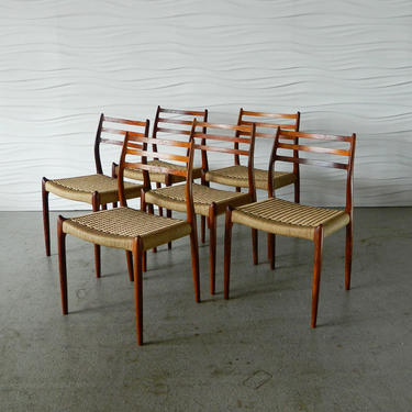 HA-C8360 Six Rosewood N.O. Moller Roped Dining Chairs Model 78
