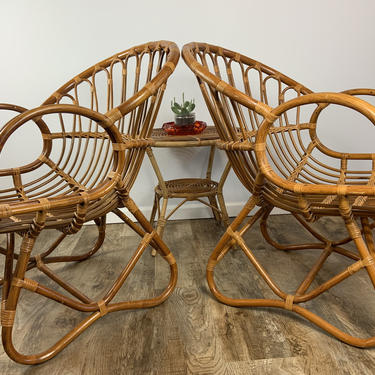 Vintage Mid Century Franco Albini Style Bent Rattan and Bamboo Chairs 