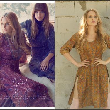 Vintage 70s 80s Paisley Floral Metallic Shift Dress Tunic Top XS S M 