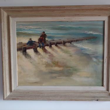 Original Oil Seascape Painting by Farris Woolston Titled Breakwater 