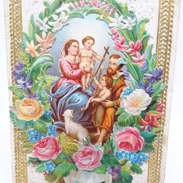Antique 1877 German Embossed Envelope with Remembrance Holy Card, Germany, Vintage Religious Paper Ephemera 
