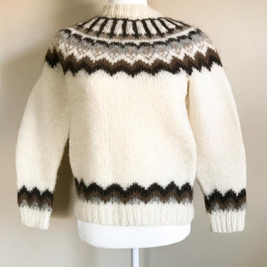 70s Cream, Brown and Gray Icelandic Wool Sweater by Hilda | Small/Medium 