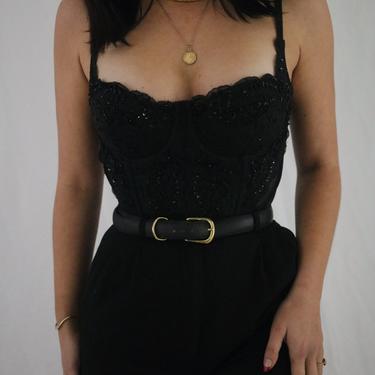 Vintage Black Beaded Bustier Corset New With Tags - 34C/32D 
