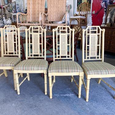 Set of Four Pagoda Faux Bamboo and Cane Chairs