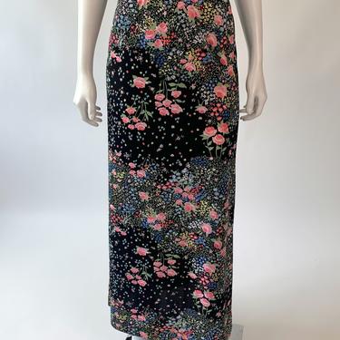 1970's Black Floral Maxi Skirt