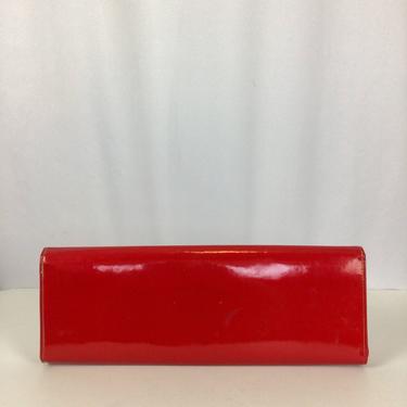 Vintage 60s clutch | Vintage red patent leather bag | 1960s long cherry red envelope purse 