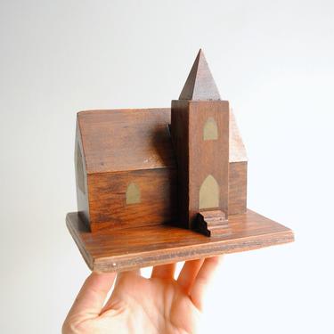 Vintage Handmade Wooden Model of a Church, Miniature Church Statue, Wood Church Figurine 