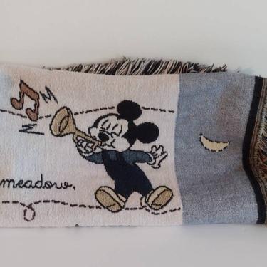 Vintage Disney Mickey Mouse Minnie Cotton Woven Tapestry Throw Blanket Cow Jumped Over the Moon 48&quot; 
