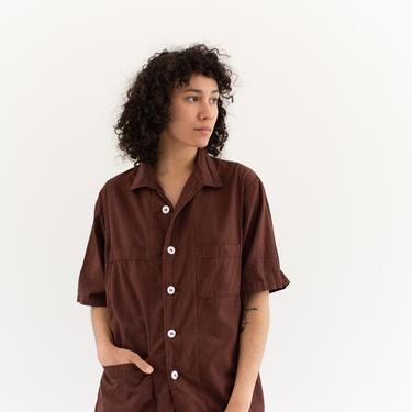 The Waylan Shirt in Hickory Brown | Vintage Short Sleeve Simple Blouse | Overdye Cotton Work Shirt | S M L XL 
