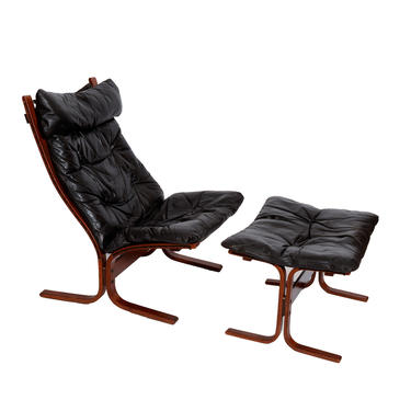 Black Leather Lounge Chair and Ottoman Westnofa Siesta Chair Ingmar Relling Danish Modern Recliner 