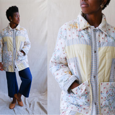 Handmade Quilt coat/ Spring Pastel Quilted Jacket with Pockets/ Size Medium 