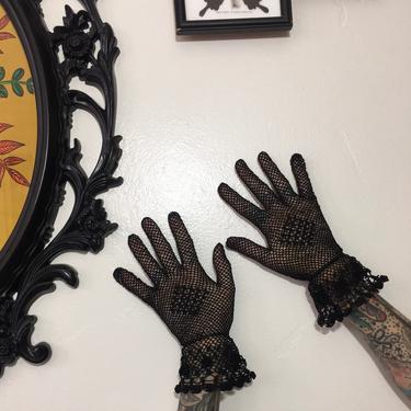 Vintage 1940’s Black Crochet Gloves 