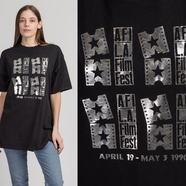 Vintage 1990 AFI Film Festival T Shirt - Extra Large | 90s Black Silver Graphic Souvenir T Shirt 