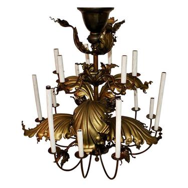 Beautiful and Very Rare 1920's Large Leaves Chandelier