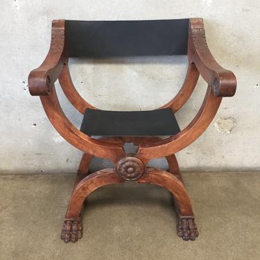 Vintage Hand Carved Wood Folding Chair