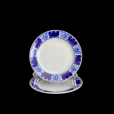 Vintage Mid Century Modern Arabia Finland Ceramic Blue and White 5.75&amp;quot; Bread &amp; Butter Side Plate BLUE LAUREL Pattern Hand Painted MK 