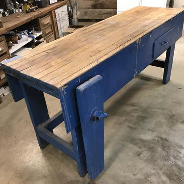 Workbench with oak top and blue base