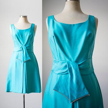 Vintage 1960s Cocktail Dress / Aqua Blue Cocktail Dress / 1960s Party Dress / Blue Mad Men Dress 