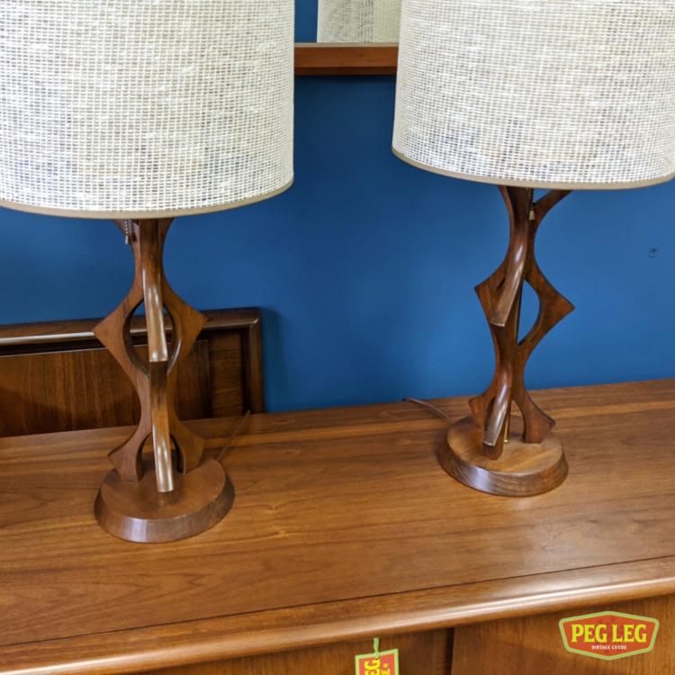 Pair of Mid-Century Modern walnut table lamps in the style of Adrian Pearsall