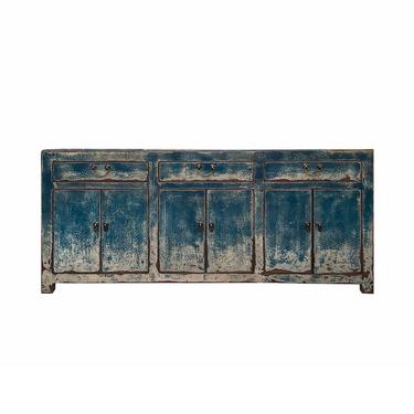 Chinese Distressed Teal Blue Sideboard Buffet Table Cabinet Credenza cs7091E 