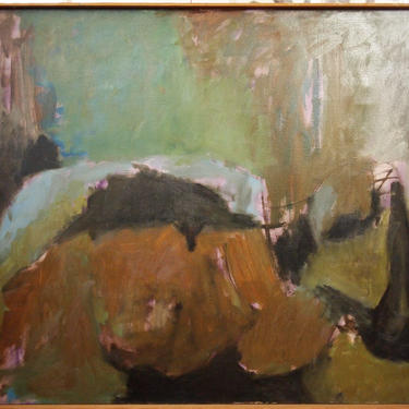 Original Vintage Charles Li HIDLEY ABSTRACT PAINTING 35x43&amp;quot; Oil on Canvas, Mid-Century Modern Art expressionist eames knoll hans hofmann era 
