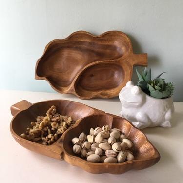 Serving Bowls partitioned Teak Monkey Wood Bowls, Lathed Bowls 