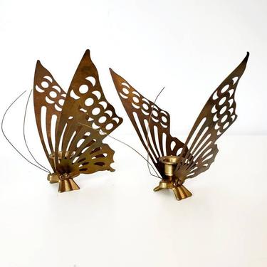 Vintage Brass Butterfly Candlestick Holders 