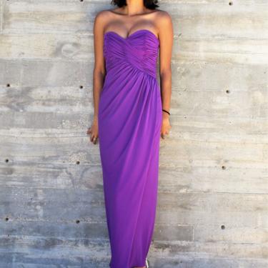 Vintage 1980s Victor Costa Purple Evening Gown, Strapless Column Dress, XS/Small Women 