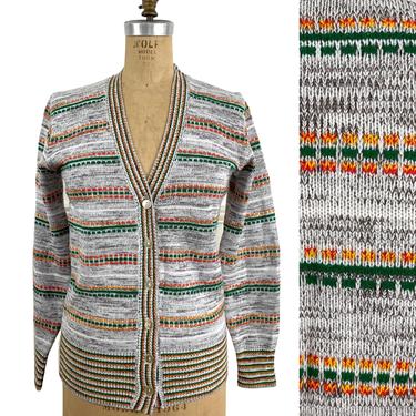 1970s long slim striped women's cardigan - size small 