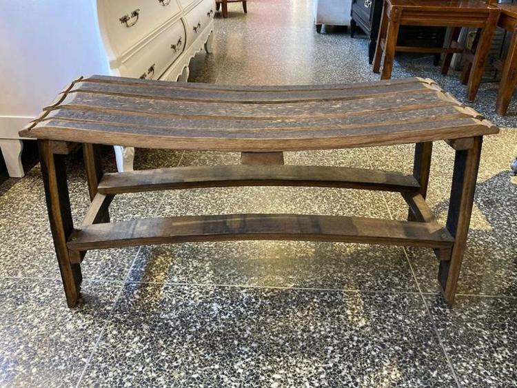 Hand made barrel stave bench 35” long 13” wide, 18” tall 