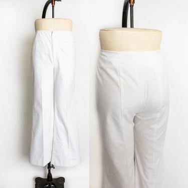 Vintage 1970s Pants White Cotton Flare Bell Bottoms Lady Wrangler Small 