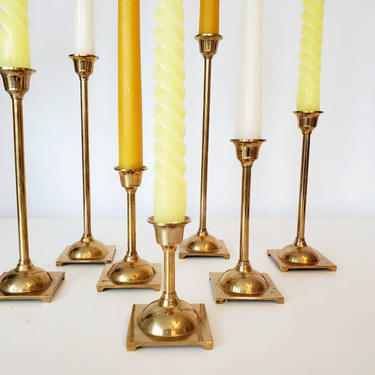 Mid Century Brass Graduated Height Candlestick Holder Set of 7 