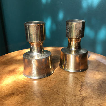 Pair of Vintage Dansk Brass Pillar Candle Holders by Jens Quistgaard IHQ Mid-Century 