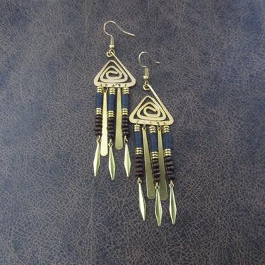 Bold chandelier earrings, African brass earrings, statement earrings, gypsy hippie earrings, Afrocentric earrings, tribal boho chic 