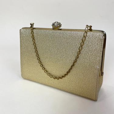 Vintage 1950s 1960s Gold Lamé Purse Handbag Evening Clutch 