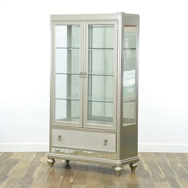 Contemporary Silver Finish Mirrored Curio Cabinet