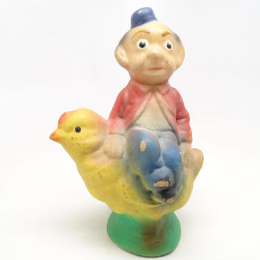 Vintage Monkey on Chicken Candy Container, Stamm House Hand Painted Retro Easter Chick 