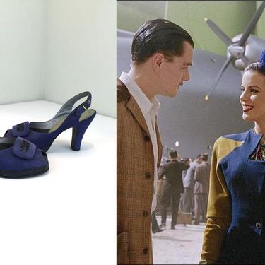 Big Presentations - Vintage 1940s Royal Blue Nubuck Leather Platform Sling Back Shoes Heels - 6 1/2 