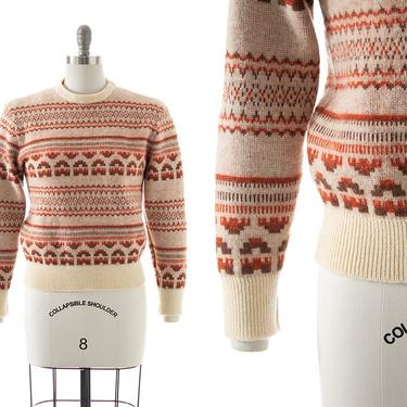 Vintage 1970s Sweater | 70s PENDLETON Thick Knit Wool Geometric Boho Long Sleeve Pullover Winter Ski Sweater Top (small/medium/large) 