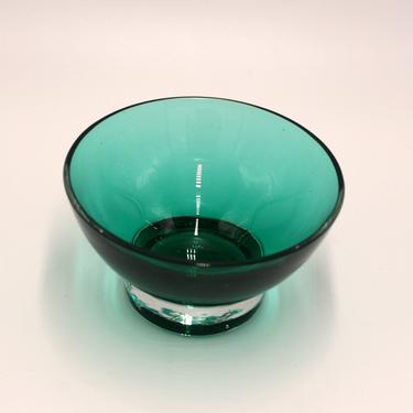 vintage teal glass bowl with clear base 