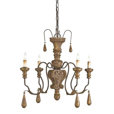 CURREY AND COMPANY PETITE MANSION GILDED WOOD CHANDELIER
