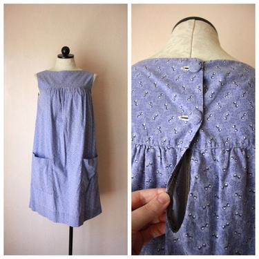 40s 50s Cotton House Dress Periwinkle Size M 