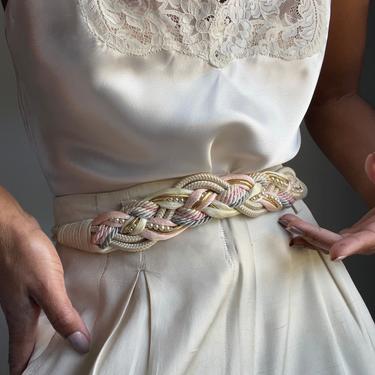 vintage faux petite pearl braided macrame woven belt 