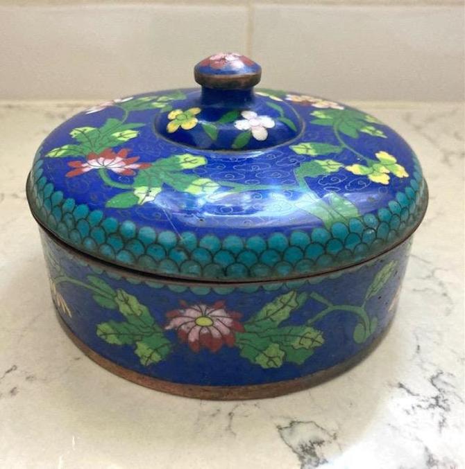 Vintage Asian Trinket Box with Floral Design Keepsake Jar Chinese Red Pottery