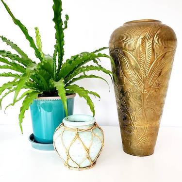 EX Large Vintage Brass Palm Leaf Vase 